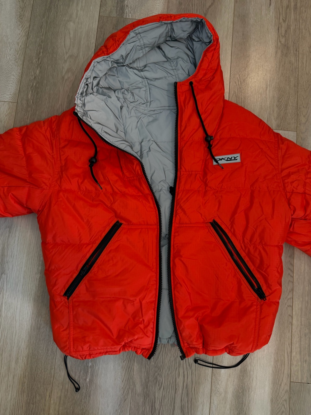 DKNY Womens Orange/3M Reversible Puffer Jacket